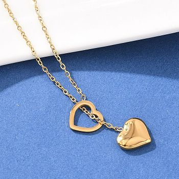 304 Stainless Steel Heart Pendant Lariat Necklaces for Women, Ion Plating(IP), Real 18K Gold Plated, 17.52 inch(44.5cm)