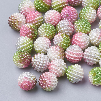 Imitation Pearl Acrylic Beads, Berry Beads, Combined Beads, Rainbow Gradient Mermaid Pearl Beads, Round, Lime Green, 12mm, Hole: 1mm, about 200pcs/bag