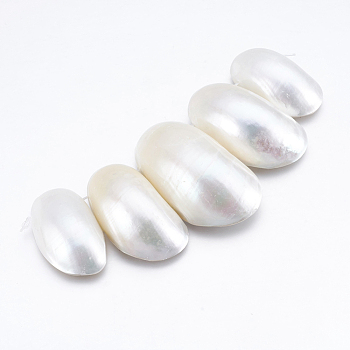 Natural White Shell Beads, Mother of Pearl Shell Beads Strands, Oval, 35~50x20~28x11~17mm, Hole: 0.8mm, about 5pcs/strand, 4.33 inch(11cm)