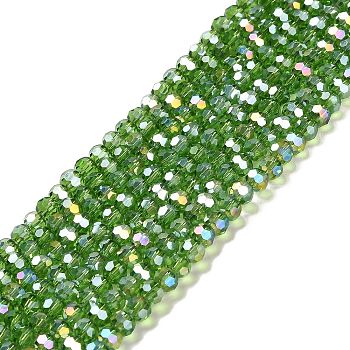Transparent Glass Beads, 32 Facets, AB Color Plated, Round, Green, 4.5x4mm, Hole: 1mm, about 94~95pcs/strand, 13.98''(35.5cm)