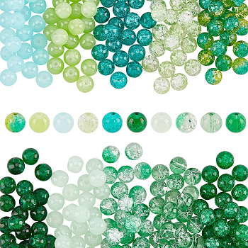 Elite 300Pcs 10 Color Baking Painted Crackle Glass Bead Strands, Two Tone, Round, Green, 8mm, Hole: 1.3~1.6mm, 30Pcs/color