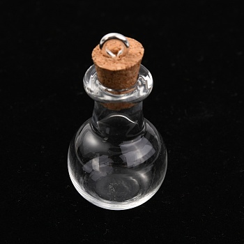 Glass Bottle Pendants, with Soft Wooden Plug, Openable Bottle, Refillable Bottles, Clear, 33.5mm, Hole: 2.5mm