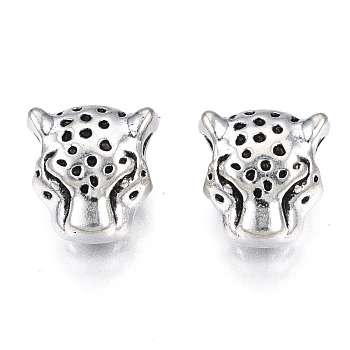Tibetan Style Alloy European Beads, Cadmium Free & Lead Free, Large Hole Beads, Leopard Head, Antique Silver, 12x11.5x5mm, Hole: 4mm, about 315pcs/1000g