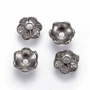 6-Petal Tibetan Style Alloy Flower Bead Caps, Cadmium Free & Lead Free, Gunmetal, 6x2mm, Hole: 1mm