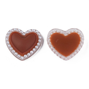 Acrylic Cabochons, with ABS Plastic Imitation Pearl Beads, Heart, Sienna, 20.5x22x5mm