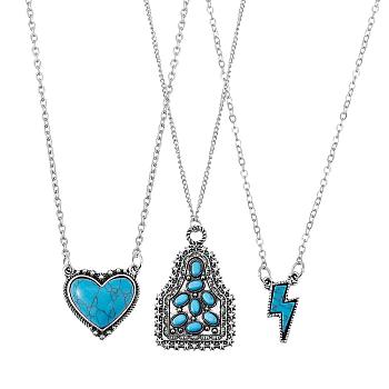 Synthetic Turquoise Necklace Vintage Choker Necklace Lighting Pendant Necklaces Fashion Boho Heart Jewelry Gifts for Women Birthday Christmas, Antique Silver, 18.5~19.69 inch(47~50cm), 1Pc/style