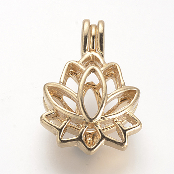 Alloy Diffuser Locket Pendants, Cage Pendants, Flower, Golden, 25x17.5x10.5mm, Hole: 3.5x4.5mm, inner measure: 11.5x14mm