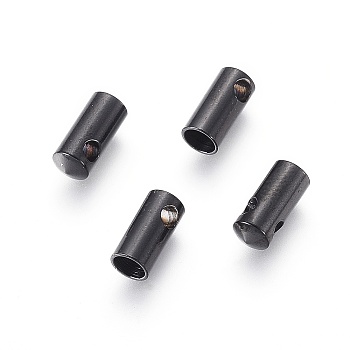 304 Stainless Steel Cord Ends, End Caps, Column, Electrophoresis Black, 8.5x3.8mm, Hole: 1.6mm, Inner Diameter: 3mm