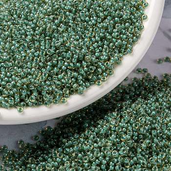 MIYUKI Round Rocailles Beads, Japanese Seed Beads, (RR374) Turquoise Lined Light Topaz Luster, 15/0, 1.5mm, Hole: 0.7mm, about 5555pcs/bottle, 10g/bottle