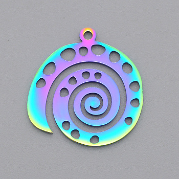 Ion Plating(IP) 201 Stainless Steel Pendants, Laser Cut, Vortex, Rainbow Color, 22x20.5x1mm, Hole: 1.6mm