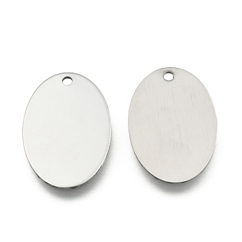 201 Stainless Steel Oval Stamping Blank Tag Pendants, One Side Polishing, Stainless Steel Color, 32x22x1mm, Hole: 2mm