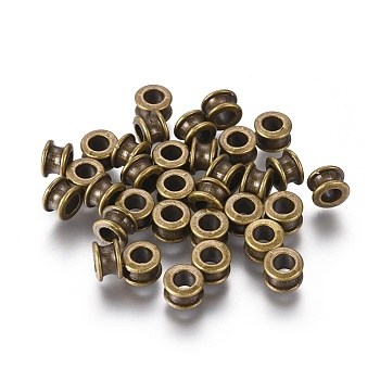 Large Hole Beads, Tibetan Style European Beads, Lead Free & Cadmium Free & Nickel Free, Flat Round, Antique Bronze, 6.5mm in diameter, 4mm thick, hole: 3mm