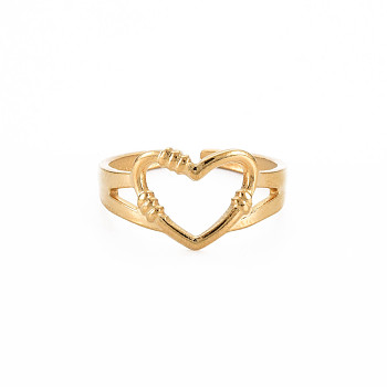 Ion Plating(IP) 304 Stainless Steel Open Heart Cuff Ring for Women, Nickel Free, Real 18K Gold Plated, US Size 6 3/4(17.1mm)