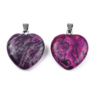 Stainless Steel Color Medium Violet Red Heart Map Stone Pendants