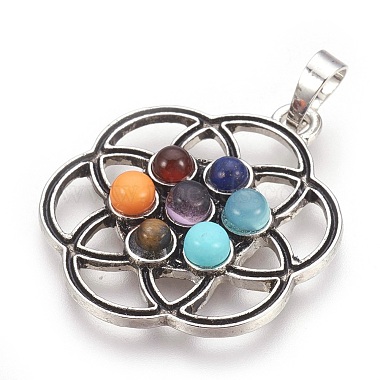 Antique Silver Mixed Color Flower Mixed Stone Pendants