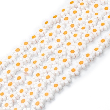 White Flower Millefiori Lampwork Beads