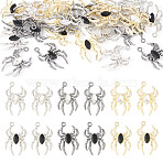 24Pcs 6 Color Glass Spider Pendant, with Alloy Findings, Mixed Color, 25.5x17x4.5mm, Hole: 1.6mm, 4Pcs/color(FIND-TA0003-07)