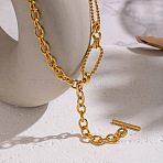 304 Stainless Steel Mixed Chain T Bar Y Tassel Necklaces for Women, Ion Plating(IP), Real 18K Gold Plated, 18.66 inch(47.4cm)(NJEW-Z111-03G)