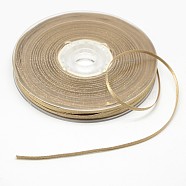 Silver Thread Grosgrain Ribbon for Wedding Festival Decoration, Tan, 1/4 inch(6mm), 1/4 inch, about 100yards/roll(91.44m/roll)(SRIB-L013-6mm-835)