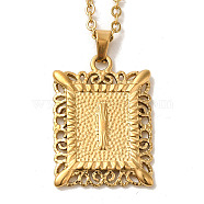 201 Stainless Steel Cable Chain Rectangle with Letter Pendant Necklaces, Golden, Letter I, 19.96 inch(50.7cm)(NJEW-M070-01G-I)