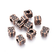 Alloy European Beads, Long-Lasting Plated, Large Hole Owl Beads, Nickel Free, Red Copper, 11.5x9x8mm, Hole: 5mm(MPDL-E026-01R-NF)