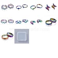 9Pcs 9 Style 304 Stainless Steel Hand & Infinite & Heart & Moon Cuff Rings, Rainbow Color Open Rings for Women, Inner Diameter: 15.9~18.9mm, 1Pc/style(RJEW-SZ0001-19)