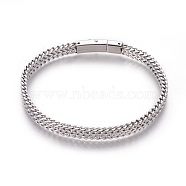 304 Stainless Steel Mesh Bracelets, with Bayonet Clasps, Stainless Steel Color, 8-5/8 inch(22cm), 6x3.5mm(BJEW-L665-04P)