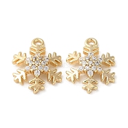 Brass Micro Pave Cubic Zirconia Pendants, Snowflake Charms, Real 18K Gold Plated, 12x9x2mm, Hole: 1mm(KK-F862-12G)