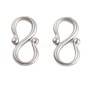 Non-Tarnish 304 Stainless Steel S-Hook Clasps, Stainless Steel Color, 9x4.5x1mm(STAS-L082-001P-01)