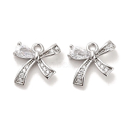 Brass Micro Pave Clear Cubic Zirconia Charms, Bowknot, Real Platinum Plated, 10x11x3.5mm, Hole: 1.4mm(KK-C054-04P)
