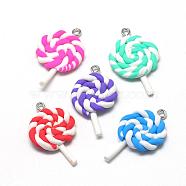 Handmade Polymer Clay Pendants, Lollipop, Mixed Color, 36~41x21~25x5~6mm, Hole: 2mm(CLAY-Q240-014)