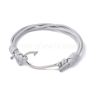 Fish Hook Shape 304 Stainless Steel Link Braclet, Waxed Polyester Cord Adjustable Bracelets, Gainsboro, Inner Diameter: 2-1/4~3-7/8 inch(5.7~9.8cm)(BJEW-JB09817-01)