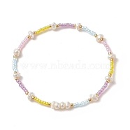 Natural Pearl & Glass Seed Beaded Stretch Bracelet for Women, Colorful, Inner Diameter: 2 inch(5.2cm)(BJEW-JB09930)