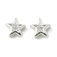 Brass Micro Pave Cubic Zirconia Beads, Star, Platinum, 8x8.5x3mm, Hole: 1mm(FIND-Z035-17P)