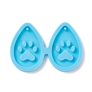 DIY Pendant Silicone Molds, Resin Casting Molds, Clay Craft Mold Tools, Teardrop with Dog Paw Prints, Deep Sky Blue, 42x61x4mm, Hole: 1mm, Inner Diameter: 36x23mm(DIY-P030-21-A)
