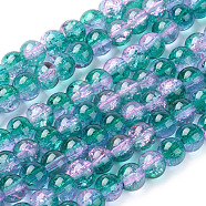Spray Painted Crackle Glass Beads Strands, Round, Two Tone, Dark Cyan, 6mm, Hole: 1.3~1.6mm, about 133pcs/strand, 31.4 inch(CCG-Q002-6mm-06)