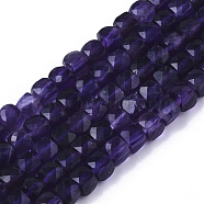 Natural Amethyst Beads Strands, Faceted, Cube, 4~4.5x4~4.5x4~4.5mm, Hole: 0.8mm, about 100pcs/strand, 15.35 inch(39cm)(G-R460-028A)