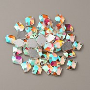 Sew on Rhinestones, Glass Rhinestone, 2-Holes Links, Garments Accessories, Irregular Rhombus, Crystal AB, 14x11x3.5mm, Hole: 1mm(GLAA-WH0023-23B)