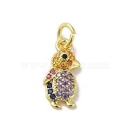 Real 18K Gold Plated Brass Pave Colorful Cubic Zirconia Pendants, with Jump Rings, Bird, 14x6.5x3mm, Hole: 3mm(KK-M283-06H-02)