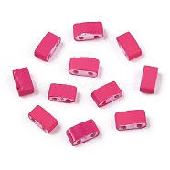 2-Hole Glass Seed Beads, Rubberized Style, Rectangle, Deep Pink, 4.5~5.5x2x2~2.5mm, Hole: 0.5~0.8mm(SEED-S023-31B-14)