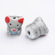 Handmade Porcelain Beads, Famille Rose Porcelain, Twelve Chinese Zodiac Signs, Mouse, 17x16x13mm, Hole: 2~3mm(X-PORC-I009-06)