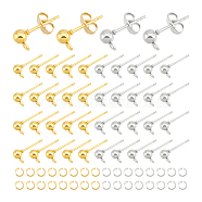 120Pcs 2 Colors Iron Ball Stud Earring Post, Earring Findings, with Horizontal Loops & 120Pcs 304 Stainless Steel Ear Nuts & 120Pcs Jump Rings, Mixed Color, 15x4mm, Hole: 1mm, Pin: 0.8mm, 60Pcs/color(KK-UN0001-70)