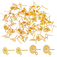 160Pcs 2 Styel Brass Stud Earring Findings, with Horizontal Loop and 200Pcs Plastic Ear Nuts, Golden, Stud Earring Settings: 8~11.5x6~8x0.1mm, Hole: 1mm, Pin: 0.5~0.75mm, 80pcs/style, Ear Nuts: 4x4mm, hole: 0.5mm(KK-FH0006-39)