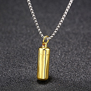 316L Stainless Steel Pill Shape Urn Ashes Pendant Necklace with Box Chains, Memorial Jewelry for Men Women, Golden, 23.62 inch(60cm)(BOTT-PW0001-012G)