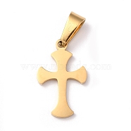 304 Stainless Steel Pendants, Cross, Golden, 19.5x12x1.2mm, Hole: 3.5x7mm(STAS-Z018-13G)