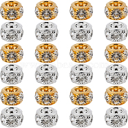 40Pcs 2 Colors Brass Spacer Beads, with Crystal Rhinestone, Rondelle, Platinum & Golden, 10mm, Hole: 2.6mm, 20pcs/color(KK-SC0003-97)