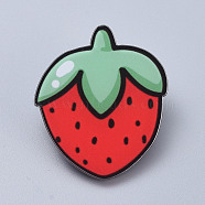 Acrylic Safety Brooches, with Iron Pin, Strawberry, Red, 40x35x8mm, Pin: 0.8mm(JEWB-D006-C04)