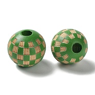 Wood Laser Engraved Tartan Beads, Round, Dyed, for DIY Craft, Green, 15.5~16x14.5mm, Hole: 4.5mm(WOOD-I011-01B-07)