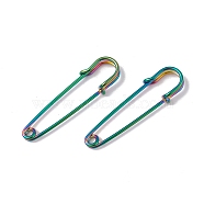 Ion Plating(IP) 304 Stainless Steel Safety Pins Brooch Findings, Kilt Pins for Lapel Pin Making, Rainbow Color, 50.5x14x5.5mm(STAS-I673-05MC)