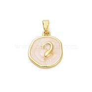 Brass Enamel Pendants, Flat Round with Shark Charm, Real 18K Gold Plated, Linen, 17.5x15x2.5mm, Hole: 5x2.5mm(KK-M314-08B-G01)